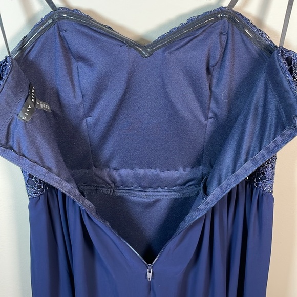 CITY STUDIO Strapless Sz 9 Navy Sparkly Rhinestone Belted High Low Formal Dress - Picture 6 of 13